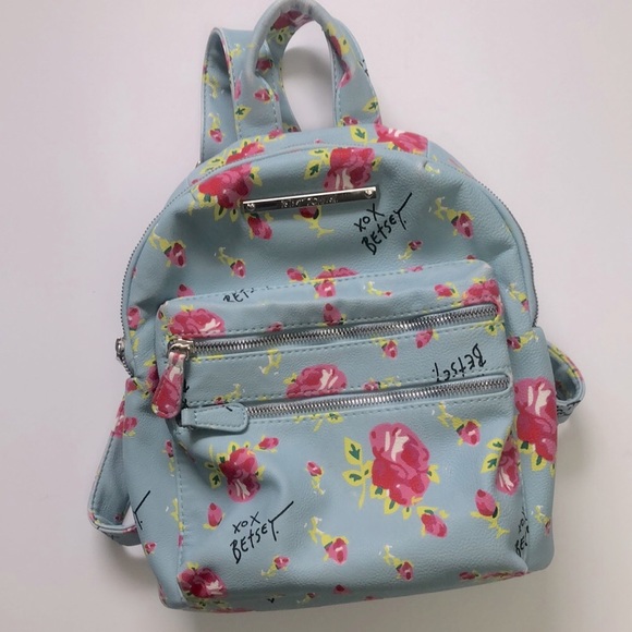 Betsey Johnson Handbags - Betsy Johnson blue floral small backpack.